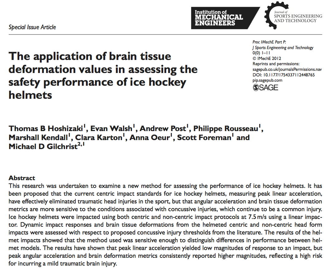 The application of brain tissue deformation values in assessing the safety performance of ice hockey helmets